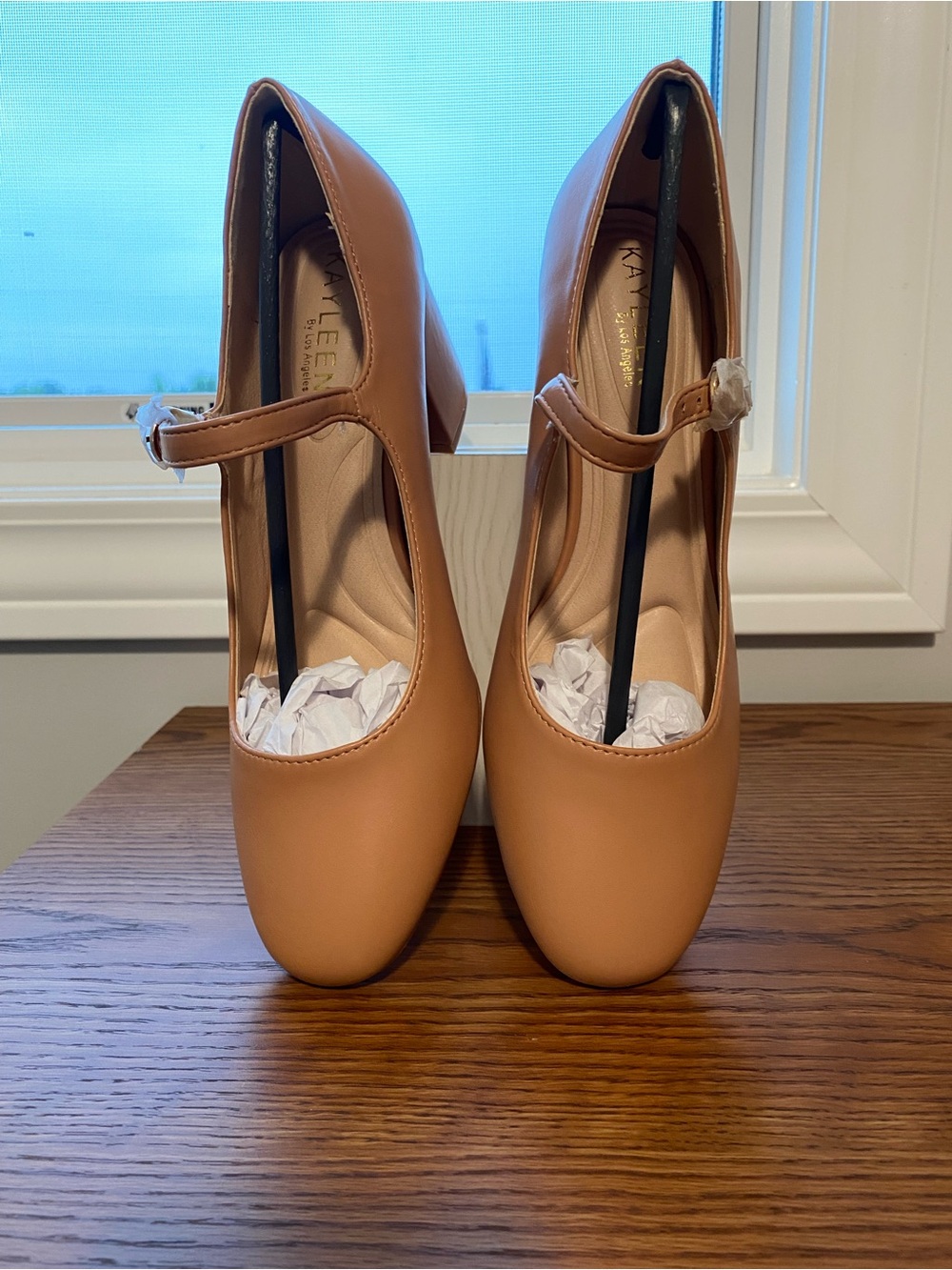 KAYLEEN By Los Angeles Tan Mary Jane Block Heel Pumps